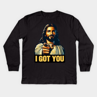 I GOT YOU meme Jesus Christ Alpha and Omega Kids Long Sleeve T-Shirt